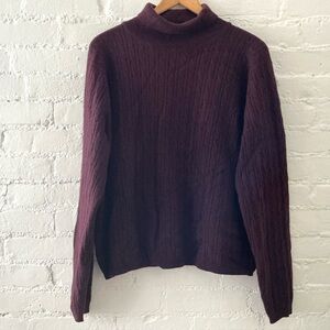 Lands End Turtleneck Sweater Women 100% Cashmere Cable Knit Pullover Burgundy XL